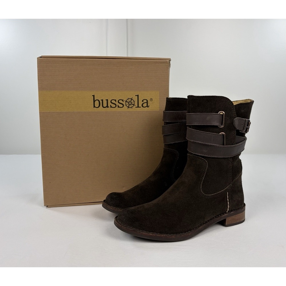 Bussola Sevilla Ebony Brown Suede Mid Calf Moto Biker Boots Women's EU 37 US 7